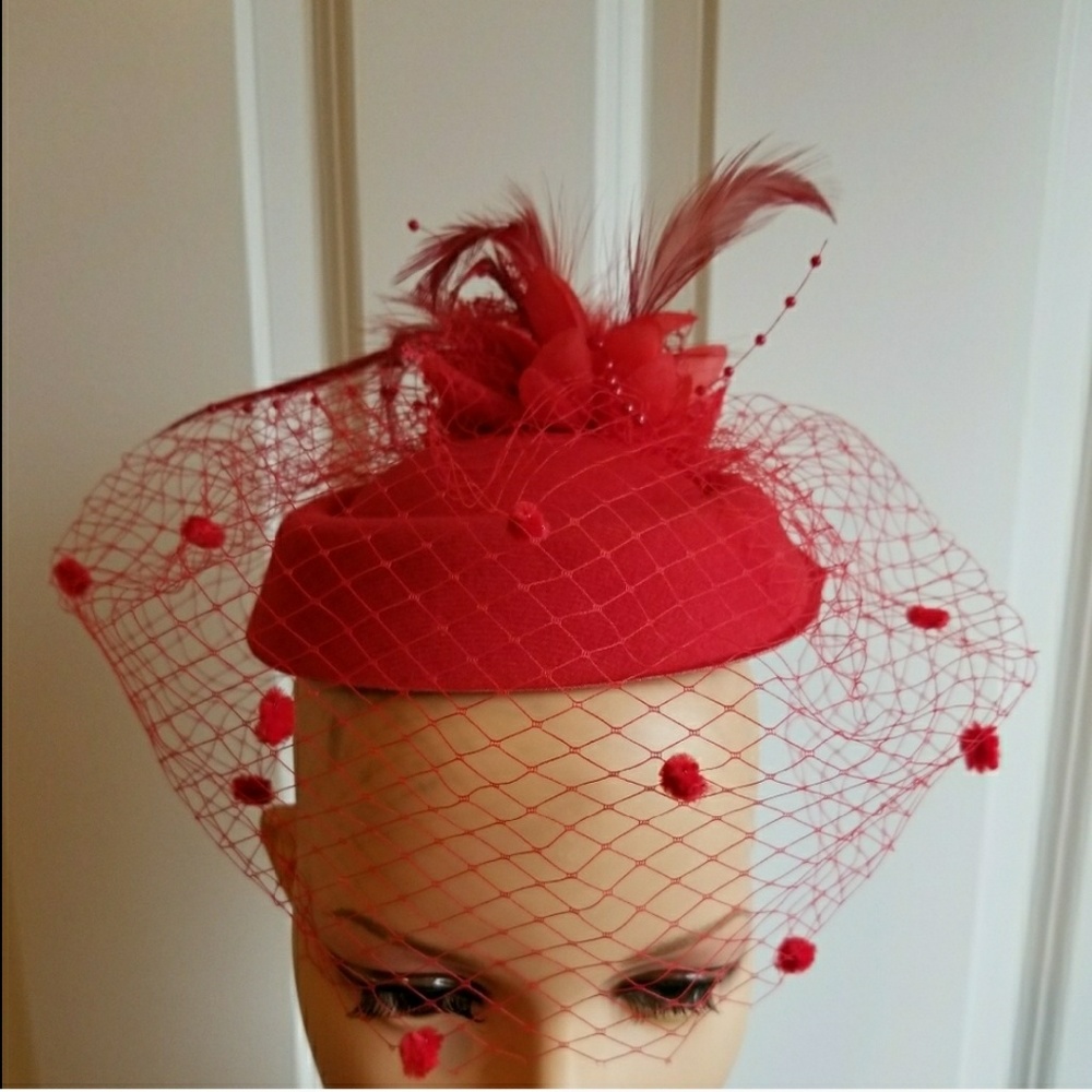 New Red Fascinate Bridal Derby Hat